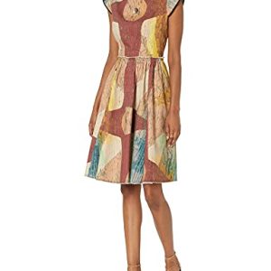 Making The Cut Damen Gewinner-Look Garys Kleid, Beige Burgunderrot Malerei Aufdruck, XXL