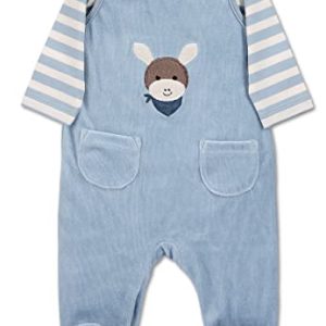 Sterntaler Baby Jungen Strampler GOTS Set Nicki Emmi Strampler - Strampler Baby - aus Nicki mit gestreiftem Jersey und Esel Applikation - bleu, 62