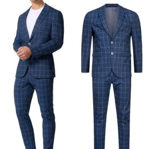 JEFF Herren JFTate Set Anzug 2-teilig Sakko Hose Set | elastischer Herrenanzug Regular Fit Männer Check 50