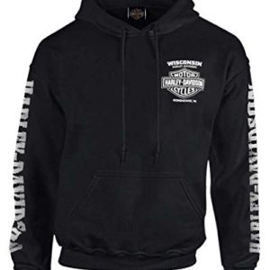Harley-Davidson Herren Kapuzenpullover mit Blitz-Wappen, Schwarz - Schwarz - Groß