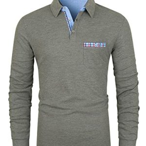 LIUPMWE Poloshirt Herren Langarm Getäfelt T Shirts Männer Hemd T-Shirt Slim Fit Golf Sports,Grau,XL