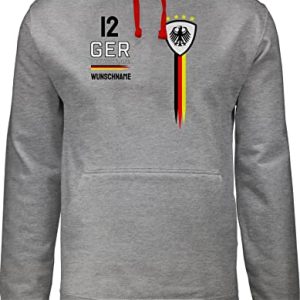 Pullover Herren Frauen Hoodie Kontrast zweifarbig - 2024 Fussball EM Fanartikel - Deutschland WM Trikot Farben - L - Grau meliert/Rot - fußball Sachen 24 Trikots personalisierter Adler