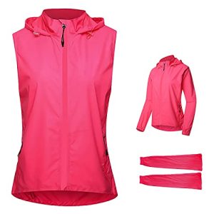 Pateacd Fahrradweste Damen Sommer Winddicht Atmungsaktiv UV-Schutz 2 in 1 Fahrradjacke mit Abnehmbaren Ärmeln Ärmeln Leicht Fahrrad Regenjacke Frauen Windstopper,Rosa,XL