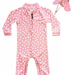 weVSwe Baby Mädchen Badeanzug UV-Schutz Einteiler mit Kleinkind Sonnenhut Flap Cap Rosa Herz 6-12 Monate