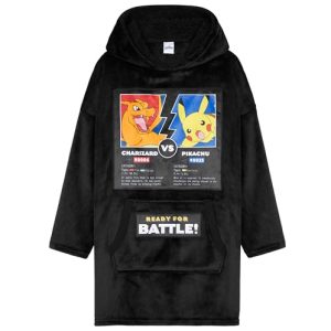Pokemon Oversize Hoodie Jungen Decke mit Ärmeln und Kapuze, Pikachu Fleece Blanket Hoodie Pullover (Schwarz Glurak Pikachu)