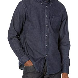 Brooks Brothers Herren-Sportshirt, langärmelig, Denim, Stretch, mit Knopfleiste, Dunkelblau, L