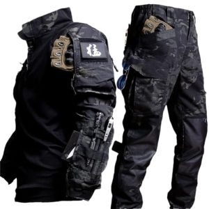 Adhdyuud Taktischer Anzug für Herren, Outdoor, Militär, Paintball, Hemden, Spezialeinheiten, Schwarzer Anzug, L
