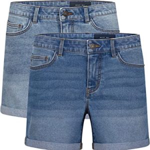 Noisy may Jeans Shorts Damen High Waist BeLucky 2er Pack Kurze Hose Bermuda Shorts Hotpants Sommer Basic Denim Stretch Blau Schwarz L, Größe:L, Farbe:Light Blue & Medium Blue (27028348)