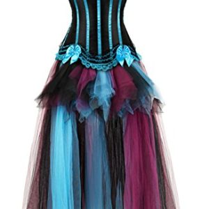 Grebrafan Steampunk Corsage mit Rock Lang aus tüll Karneval Kostüm Gestreift Korsage Damen (EUR(48-50) 6XL, Light Blau)