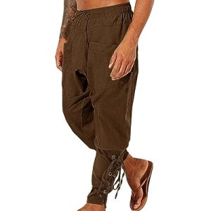 LVCBL Piratenhose Herren Wikinger Renaissance Mittelalter Kleidung Hose mit Taschen Braun M