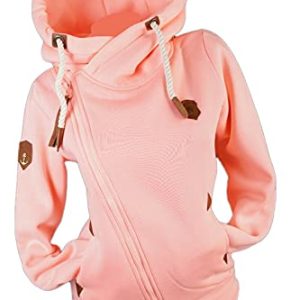 VIN TE Damen Sweat Jacke XXL Kapuze Hoodie Übergangsjacke Fleece gefüttert schräger Reißverschluss verschiedene Modelle Anker Pfote Uni M - 3XL (as3, alpha, 5x_l, regular, regular, Rosa-1727, 5XL)