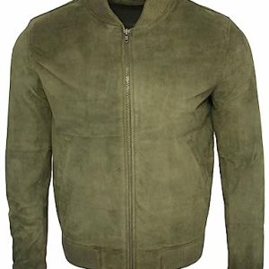 Infinity Männer Khaki Ziege Wildleder Bomber Varsity Jacke M