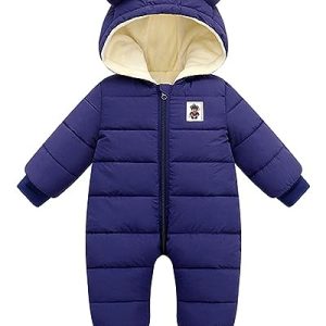 Baby Winter Overall mit Kapuze, Strampler Schneeanzug Jungen Mädchen Langarm Jumpsuit Warm Outfits Geschenk 9-12 Monate