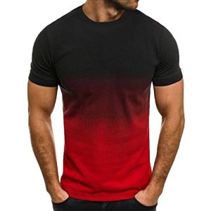 T-Shirts für Herren Sommer Kurzarm Basic Herren Tshirt Casual Rundhals Tee Shirts 3D Druck Gradient Oberteile Leicht Baumwolle Männer T Shirt Regular Fit Tops Sale Angebote Rot XXL