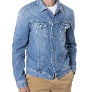 Replay Herren Jeansjacke aus Aged Denim, Blau (Medium Blue 009), L