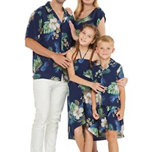 Matchable Family Hawaiian Luau Herren Damen Mädchen Junge Kleidung in Ananas Garten Marineblau, Herren Kurzarm, Groß