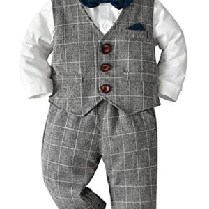 Baby Junge Gentleman Anzug Geburtstag Party Kleidung Baumwolle formelles Outfit, G003-Grau, 86