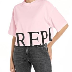 Replay Damen T-Shirt Kurzarm aus Baumwolle, Bubble Pink 066 (Rosa), XS