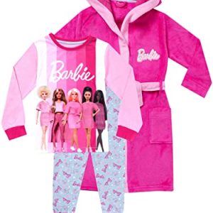 Barbie Mädchen Bademantel Morgenmantel und Schlafanzug Rosa 140