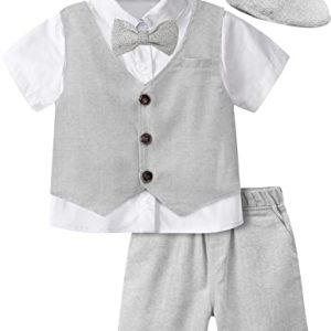 mintgreen Neugeborene Junge Taufe Outfit mit Hut Smoking Anzug 4er Setz, Grau, 12-18 Monate, 80