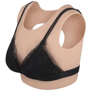 ICEVER Silikon Brust mit Rundem Kragen Realistische Form Gel Füllung Falsch Brust AA Cup Gefälschte Brustplatte für Crossdresser Mastektomie Transgender Drag Queen (AA Cup, Beige)