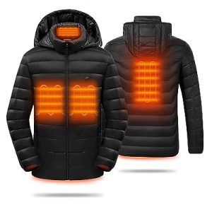 HEWINZE Beheizbare Jacke Herren mit kapuze,Warme Pufferjacke Damen mit akku 7.4V,Winterjacke für Outdoor Wandern Jagd Motorrad Camping