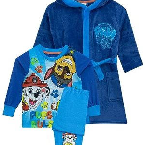 PAW PATROL Bademantel und Pyjama Set | Chase, Rubble, Marshal Morgenmantel und Pyjama Für Jungen | Blau 110