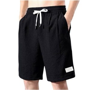 Jamicy Kurze Hosen Herren Shorts Sommer Freizeithose Baumwolle Sport Short Elastische Taille mit Taschen of The Day Schwarz M