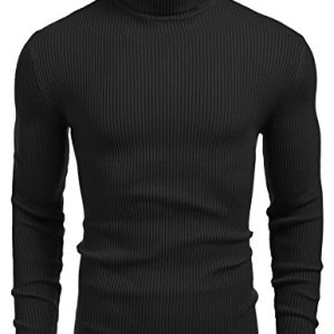 COOFANDY Herren Rollragen Pullover Langarmshirt Feinstrick Sweater Freizeit Slim fit Basic Männer Pullover Schwarz M