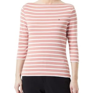 Tommy Hilfiger Damen Langarmshirt Slim U-Boot-Ausschnitt, Mehrfarbig (Breton Stp/ Teaberry/ Ecru), L