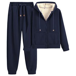 amropi Trainingsanzug Damen Winterjacke Kapuzenpullover und Jogginghose Warm VliesJogginganzug (Marine,L)