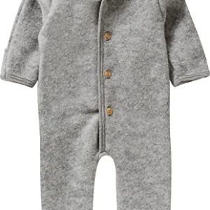 Engel-Natur Baby Overall mit Kapuze aus Bio Schurwoll-Fleece, Hellgrau Melange, Gr. 74/80
