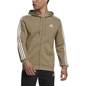 adidas Men's Standard Essentials Fleece 3-Stripes Full-Zip Hoodie, Orbit Green/White, Small