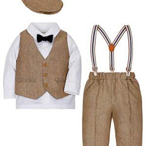 ZOEREA 4tlg Baby Jungen Bekleidungssets Hemd + Hose + Weste + Hut Fliege Krawatte Kinder Anzug Gentleman Festliche Hochzeit Langarm Body für Frühling Herbst