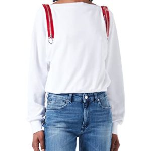 Love Moschino Women's Comfort fit Wide Collar Long-Sleeved Sweatshirt, Optical White, 40