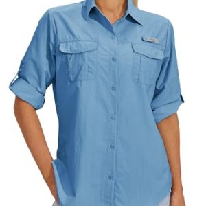 WILLIT Damen UPF 50+ Shirt Sonnenschutz Shirts Hemden Langarm Wanderbluse Safari Angel Shirts SPF UV Schnelltrockner Wandern Outdoor Shirts Atoll M