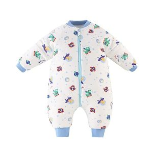 Baby Schlafsack mit Füßen Winterschlafsack 3.5Tog Jungen Mädchen Strampler Abnehmbare Ärmel Baumwolle Reißverschluss Beine Warmer Schlafanzug Kinder 6-18 Monate,Platz