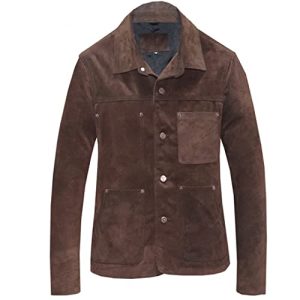 Retro Wildleder Herren Rindsleder Jacke Herren Slim Kurz Revers Casual Braun Herren Echtleder Jacke und Mantel Braun XL