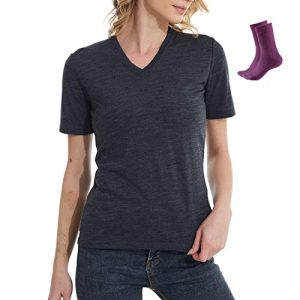 MERINNOVATION Merinowolle T-Shirt Damen Wandern und Outdoor Atmungsaktiv und Geruchsneutral Merino Unterwäsche Base Layer + Merinowolle socks