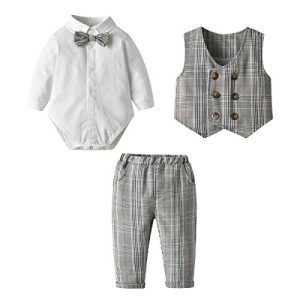 Famuka Baby Junge Anzug Festanzug Hochzeit Taufe Babykleidung Set (Grau 2, 80, 18 Monate)