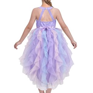 Sunny Fashion Mädchen Halfter Kleid Lila Gefaltet Tiered Pailletten Festzug Hi-Lo Hohle zurück Gr. 134