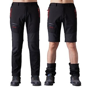SANMIO Herren Wanderhose Zip Off Atmungsaktiv Wasserdicht Softshellhose Outdoor Funktionshose Trekkinghose Entfernbar Schnell Trockend (mit Gürtel) Schwarz, L