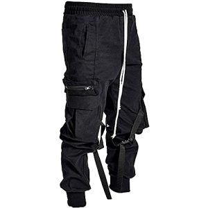 XYXIONGMAO Streetwear Techwear Hip Hop Haremshose für Herren Sport Casual Lose Overalls Multi-Pocket Hip-Hop-Hose - Schwarz - Klein