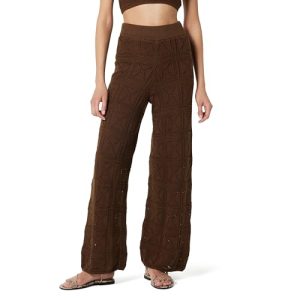 The Drop Diza Pull On Flare Leg Crochet Pant Hose, Kaffeebohnen, L