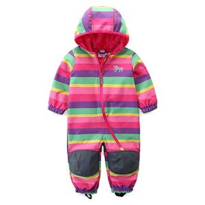 umkaumka Mädchen Schneeoverall Einhorn Regenbogen Softshell Overall Softshellanzug Wasserabweisend Winddichtes Fleece Gr.98
