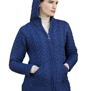 Aran Crafts Damen Mantel mit Reißverschluss, Mallard Blue, Groß