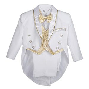 Lito Angels 5 Teiliges Anzüge & Sakkos Set für Baby Jungen, Gentleman Smoking Hochzeit, Anzug Weiss mit Gold Weste, Größe 2-3 Jahre 98