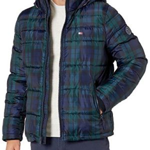 Tommy Hilfiger Herren Hooded Puffer Jacket Daunenalternativer Mantel, Black Watch Plaid, XL