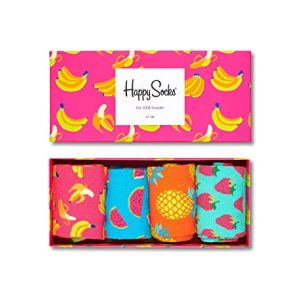 Happy Socks 4-Pack Amazon Banana Box, farbenfrohe und fröhliche Socken für Männer und Frauen, Grün-Blau-Orange-Gelb-Rosa (36-40)