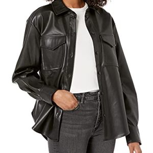 The Drop Damen @lisadnyc Lange Hemdjacke aus Kunstleder, Schwarz, M